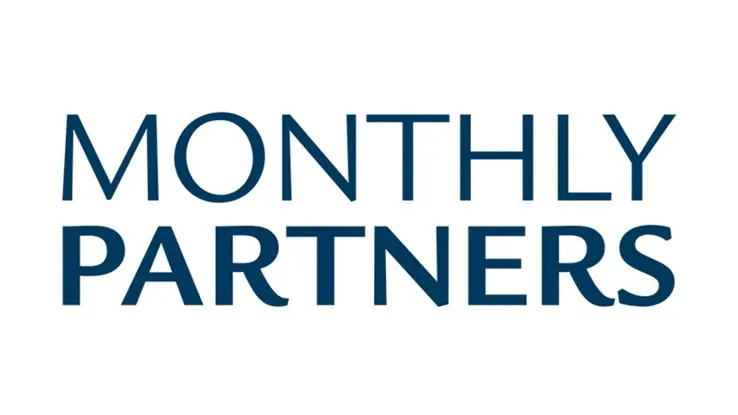 Monthly Partners Logo in blue lettering on a white background