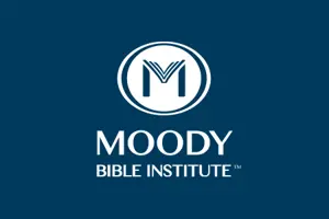 Moody Bible Institute Logo on a dark blue background